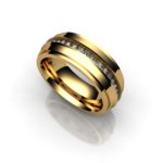 Золотое кольцо с бороздкой и инкрустацией