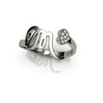 Кольцо с одной буквой и сердцем без камней или с фианитами в серебре