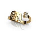 Кольцо с одной буквой и сердцем с бриллиантами