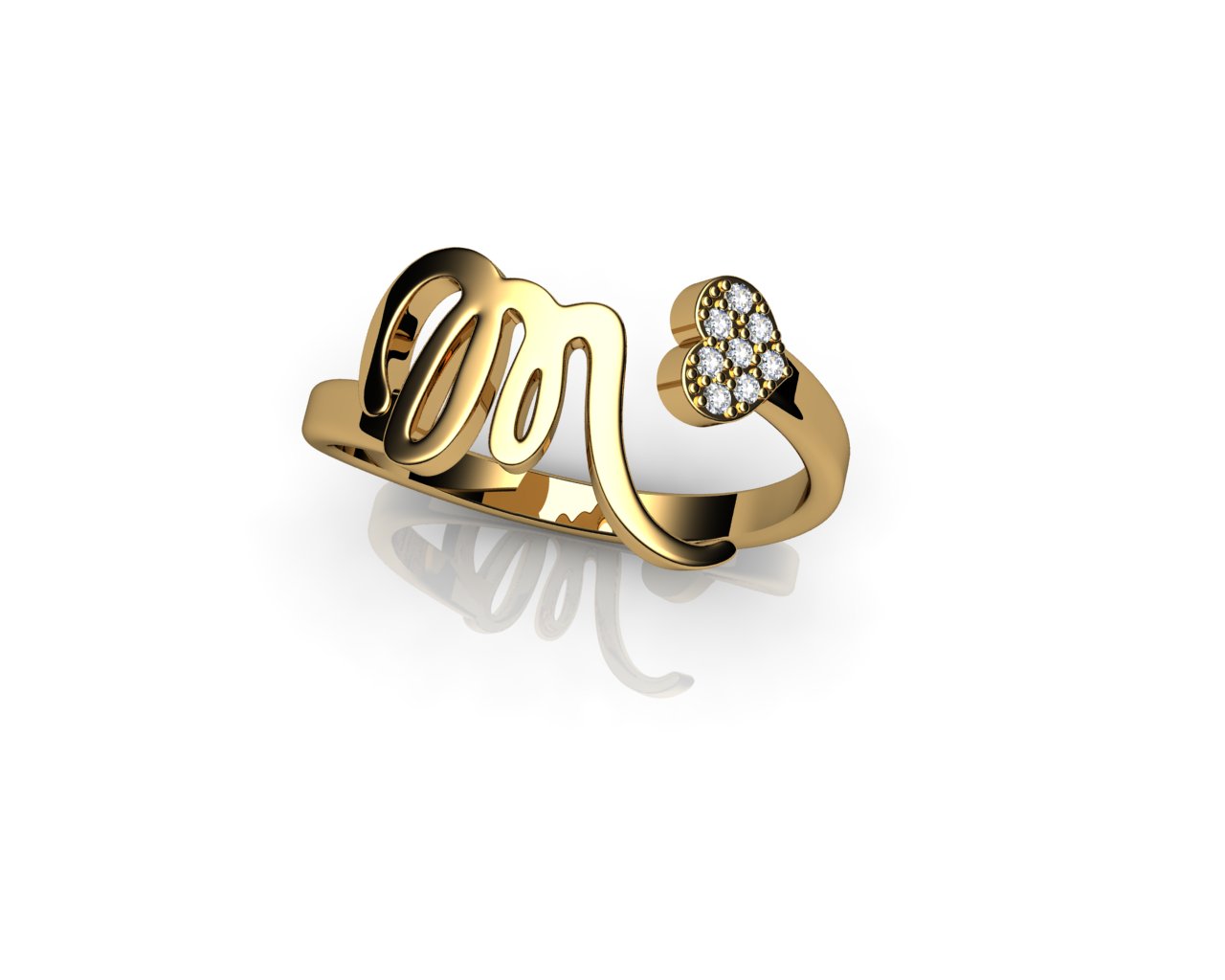 Кольцо с одной буквой и сердцем с бриллиантами